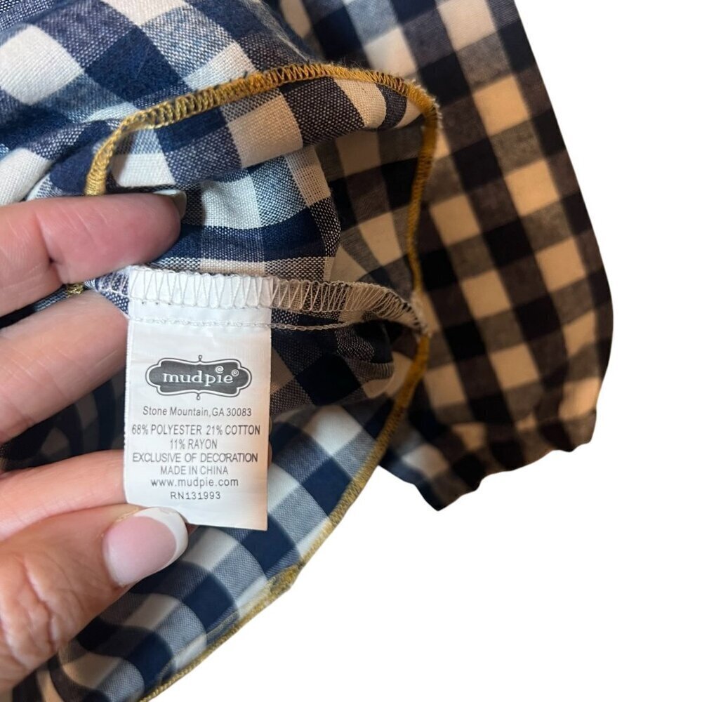 Mud Pie Girls size 4 Navy Gingham Long Sleeve Top With Polka Dot Embroidery & Bu - Picture 6 of 6
